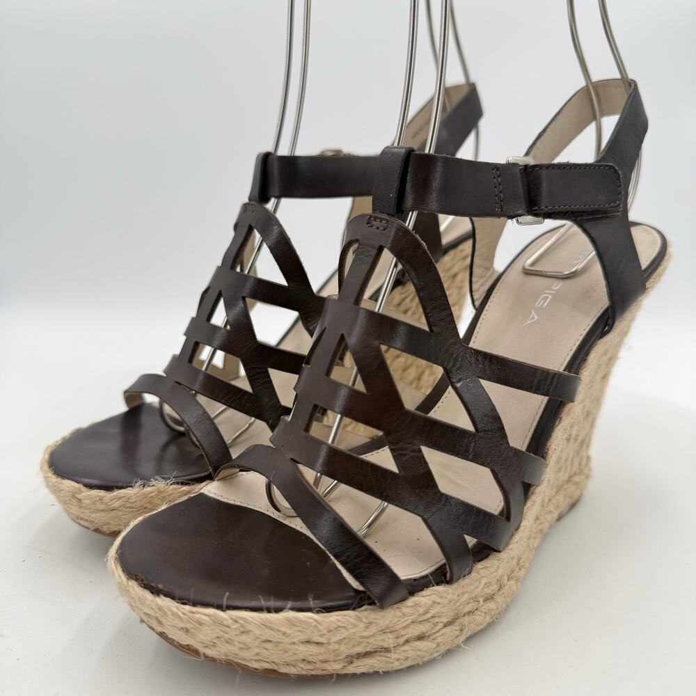 VIA SPIGA Tarin Chocolate Leather Espadrille Wedge Strappy Sandals Size 6.5